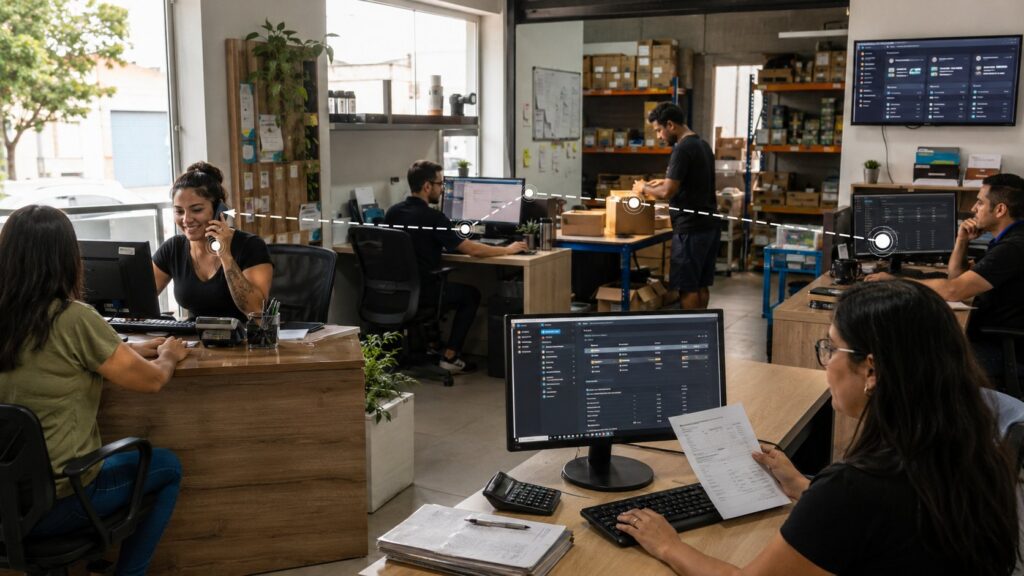 Operação de automação WhatsApp conectando atendimento, vendas e sistemas da empresa-->