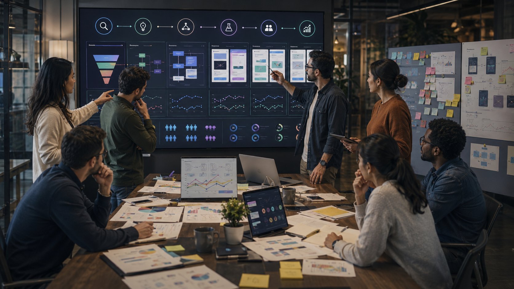 Ciclo de experimentação em growth marketing com hipótese, teste, análise e aprendizado