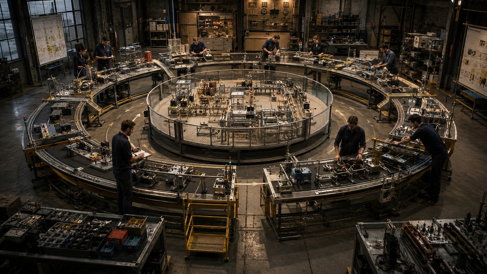 Ciclo físico representando benchmarking, teste, medição e melhoria contínua