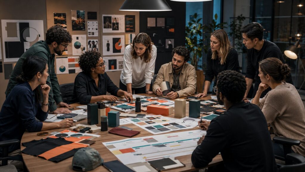 Equipes de duas marcas planejando uma collab e um produto conjunto-->