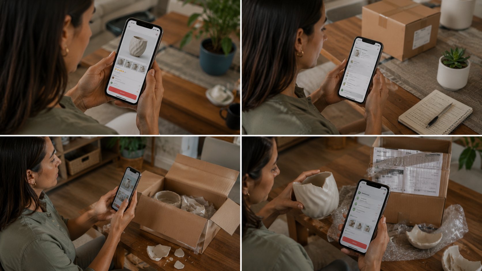 Consumidora verificando vendedor, avaliações, pedido e processo de devolução do TikTok Shop