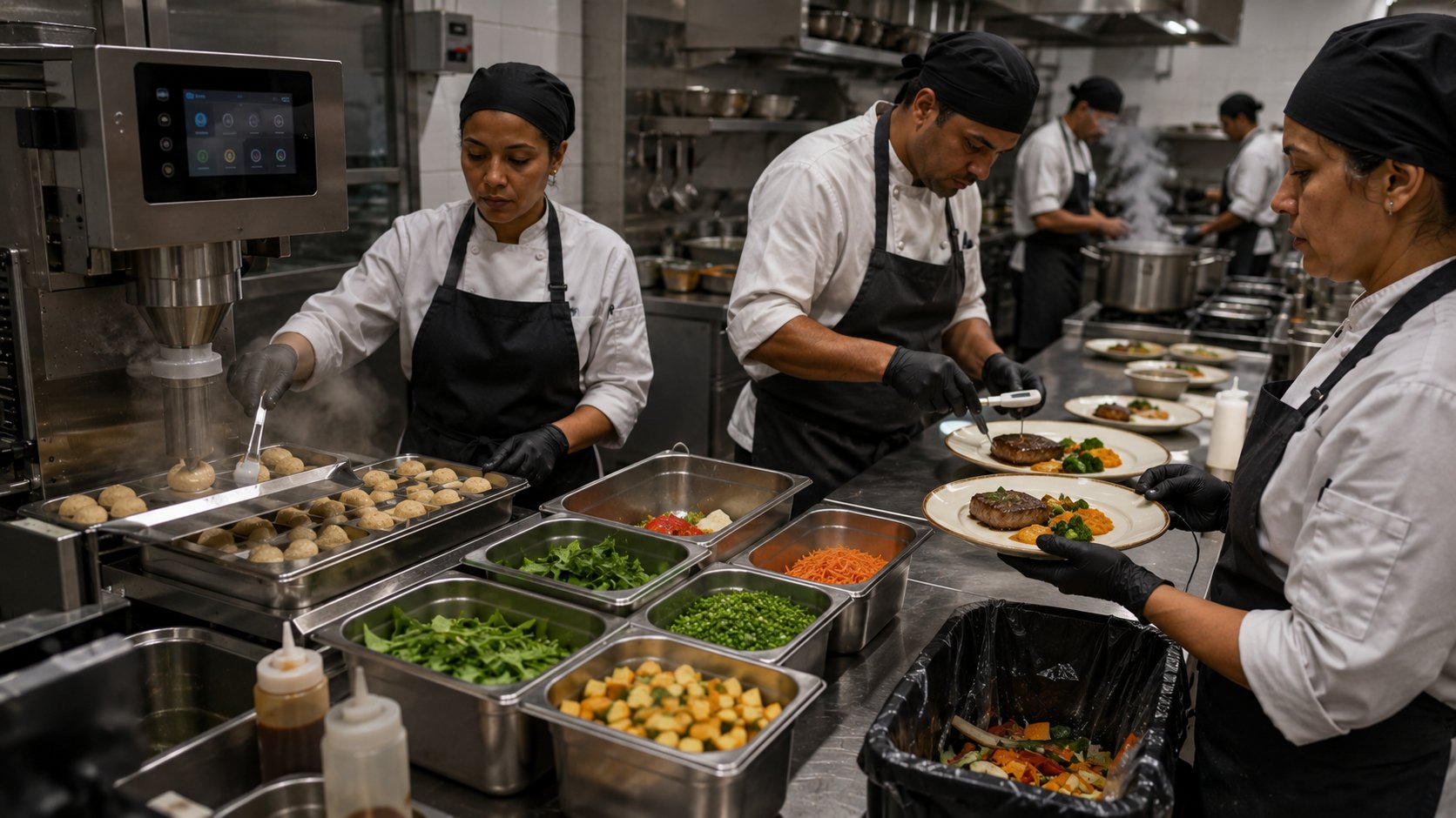 Cozinha profissional usando automação sem retirar o controle de qualidade humano