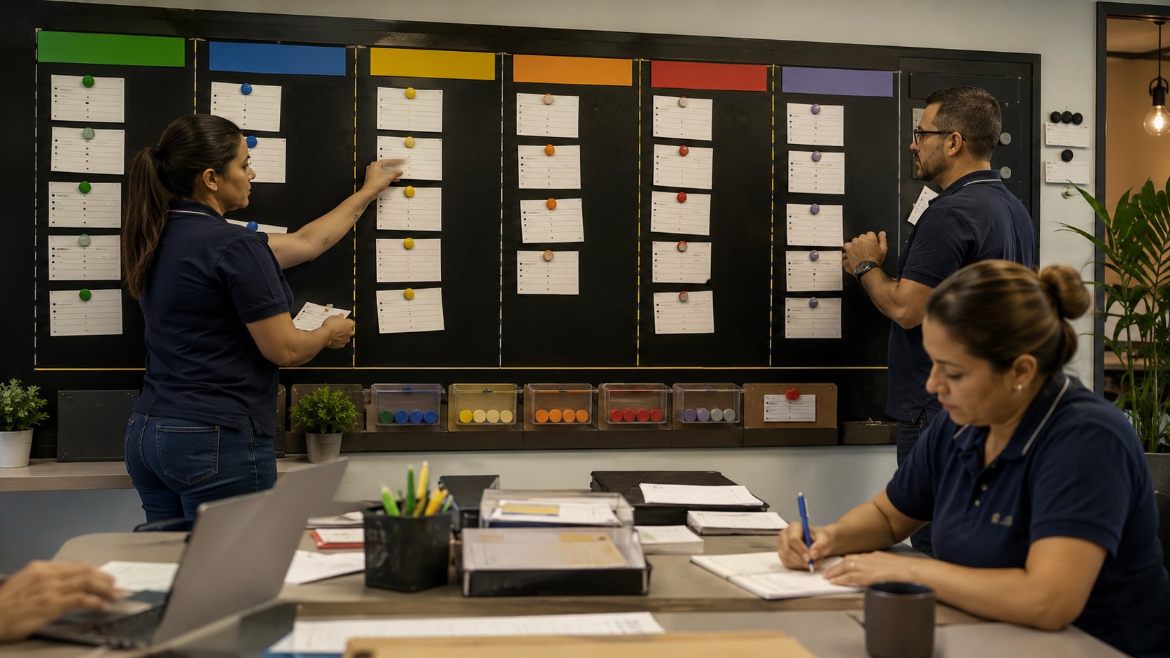 Equipe organizando oportunidades qualificadas pelo WhatsApp em um CRM Kanban