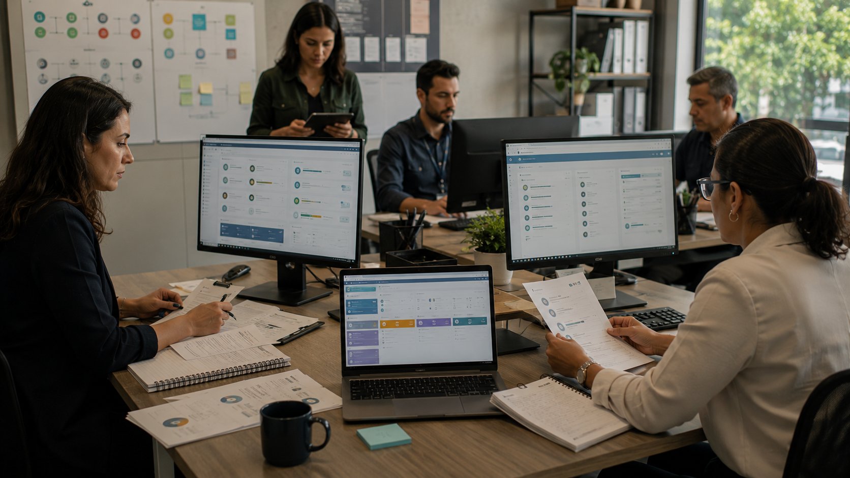 Equipe revisando consentimentos, acessos e exclusão de dados em um CRM de marketing