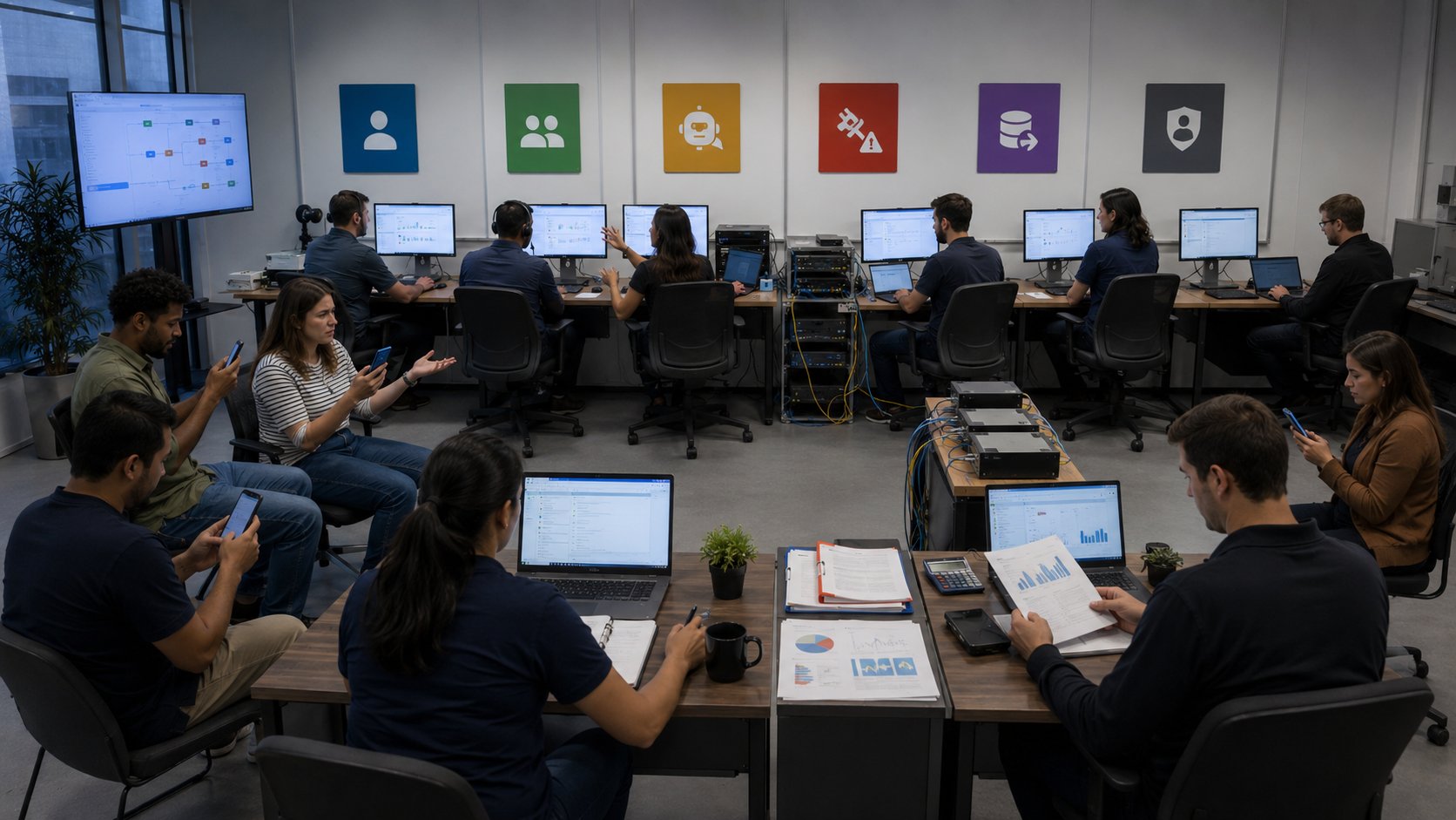 Equipe revisando segurança, acessos e exportação de dados de um bot gratuito para WhatsApp