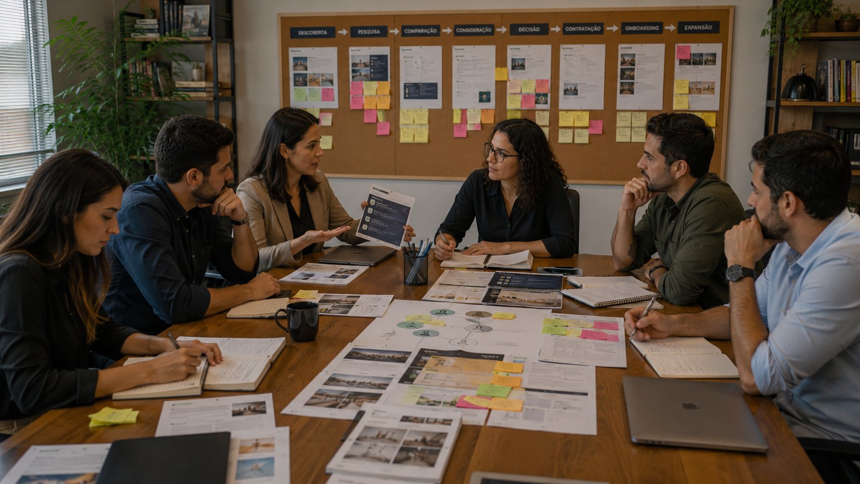 Equipes de marketing e vendas integrando conteúdo, dados e conversas comerciais
