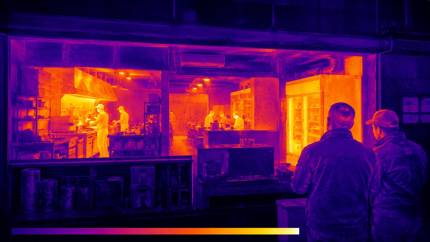 Imagem termográfica revelando áreas de maior consumo e custo em uma franquia