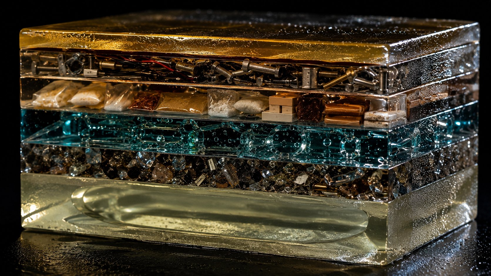 Macrofotografia de camadas transparentes representando os custos de uma franquia de alimentação