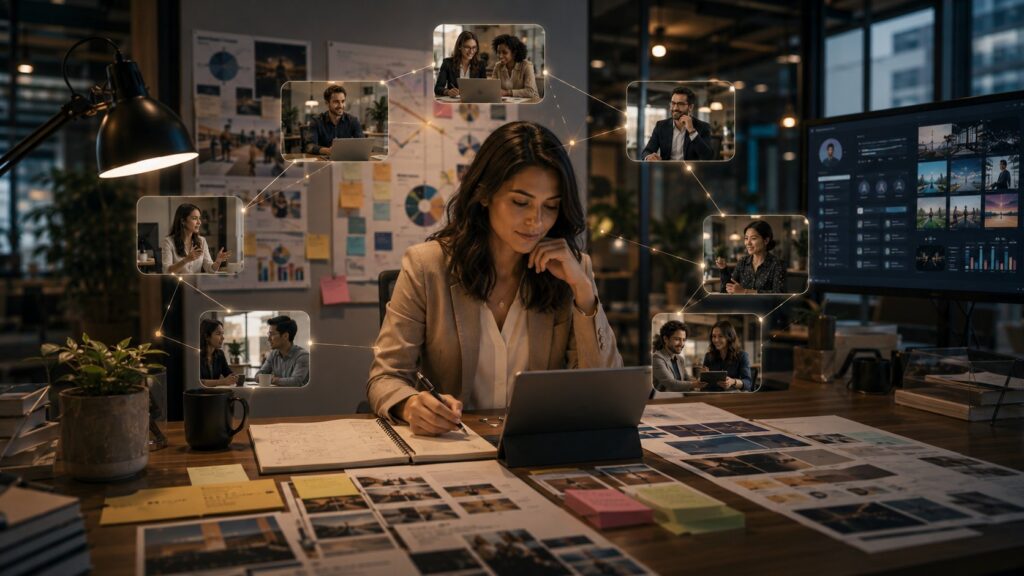 Profissional planejando sua estratégia de marketing pessoal e presença digital-->