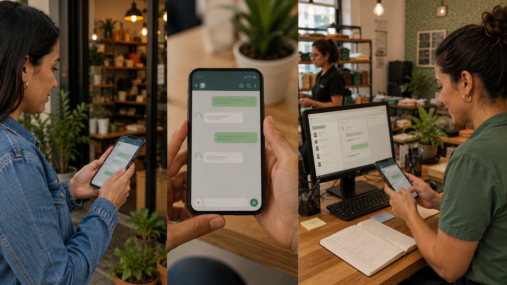 Pequena empresa utilizando mensagem automática no WhatsApp Business antes do atendimento humano