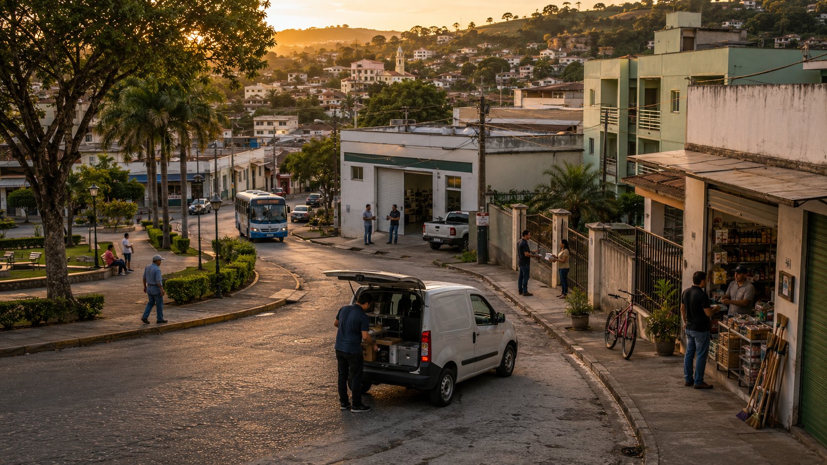 Microfranqueado percorrendo diferentes clientes em uma pequena cidade brasileira