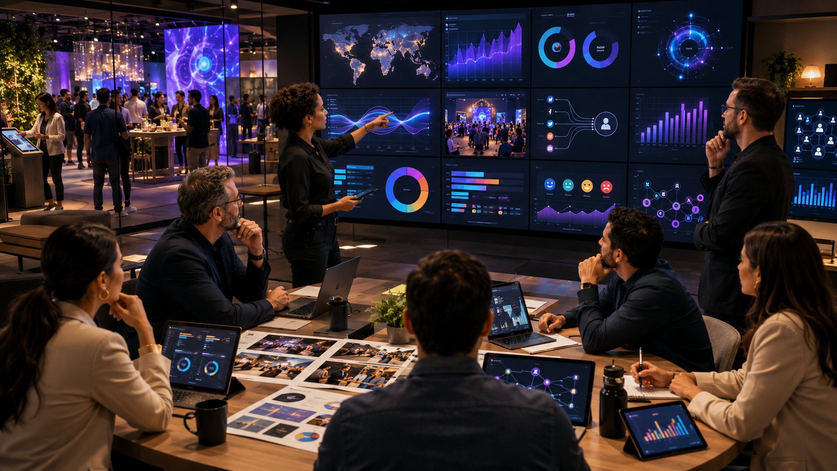 Painel de métricas e ROI de uma campanha de marketing de experiência