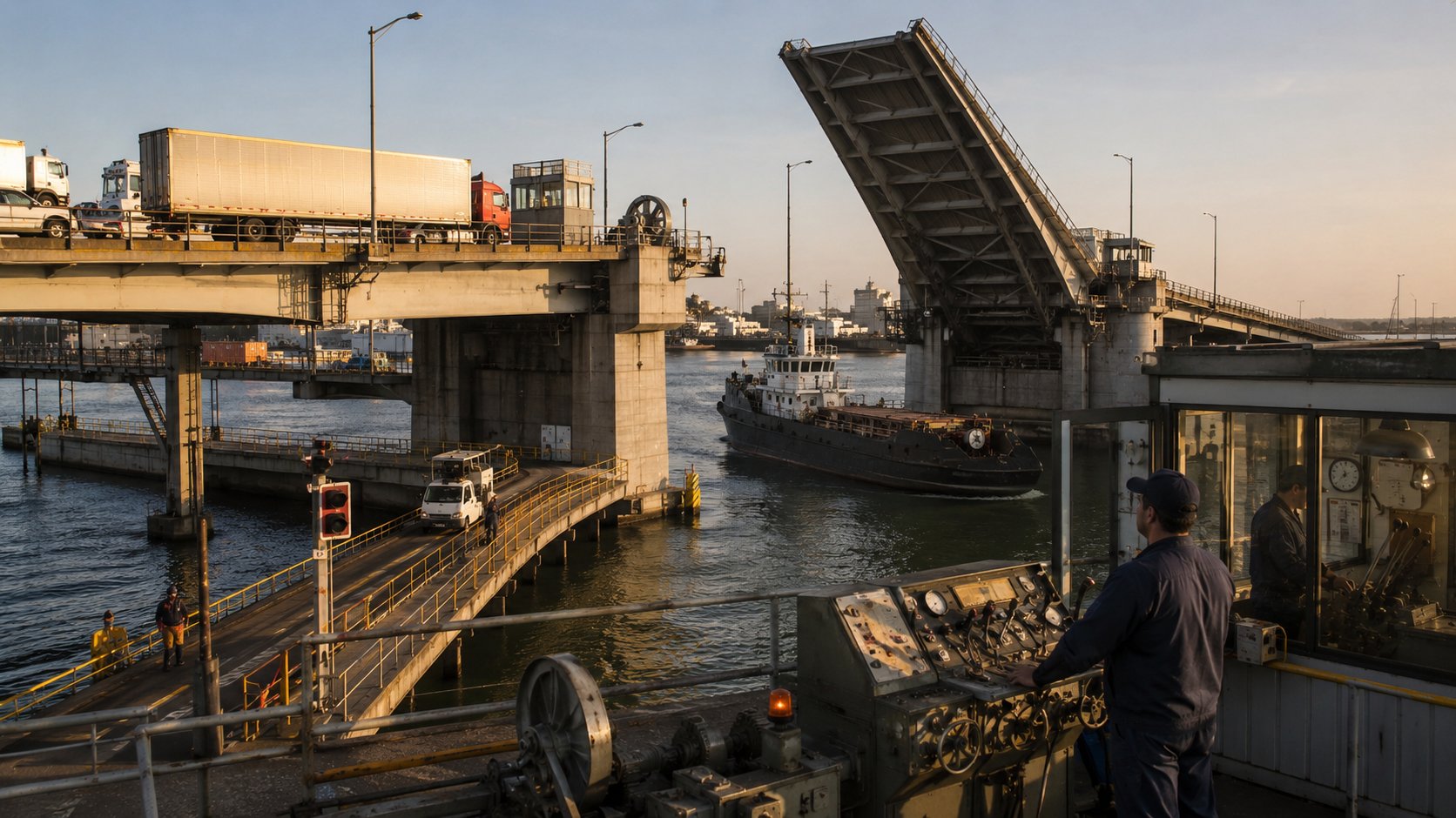 Ponte móvel com rota alternativa representando a contingência de uma automação