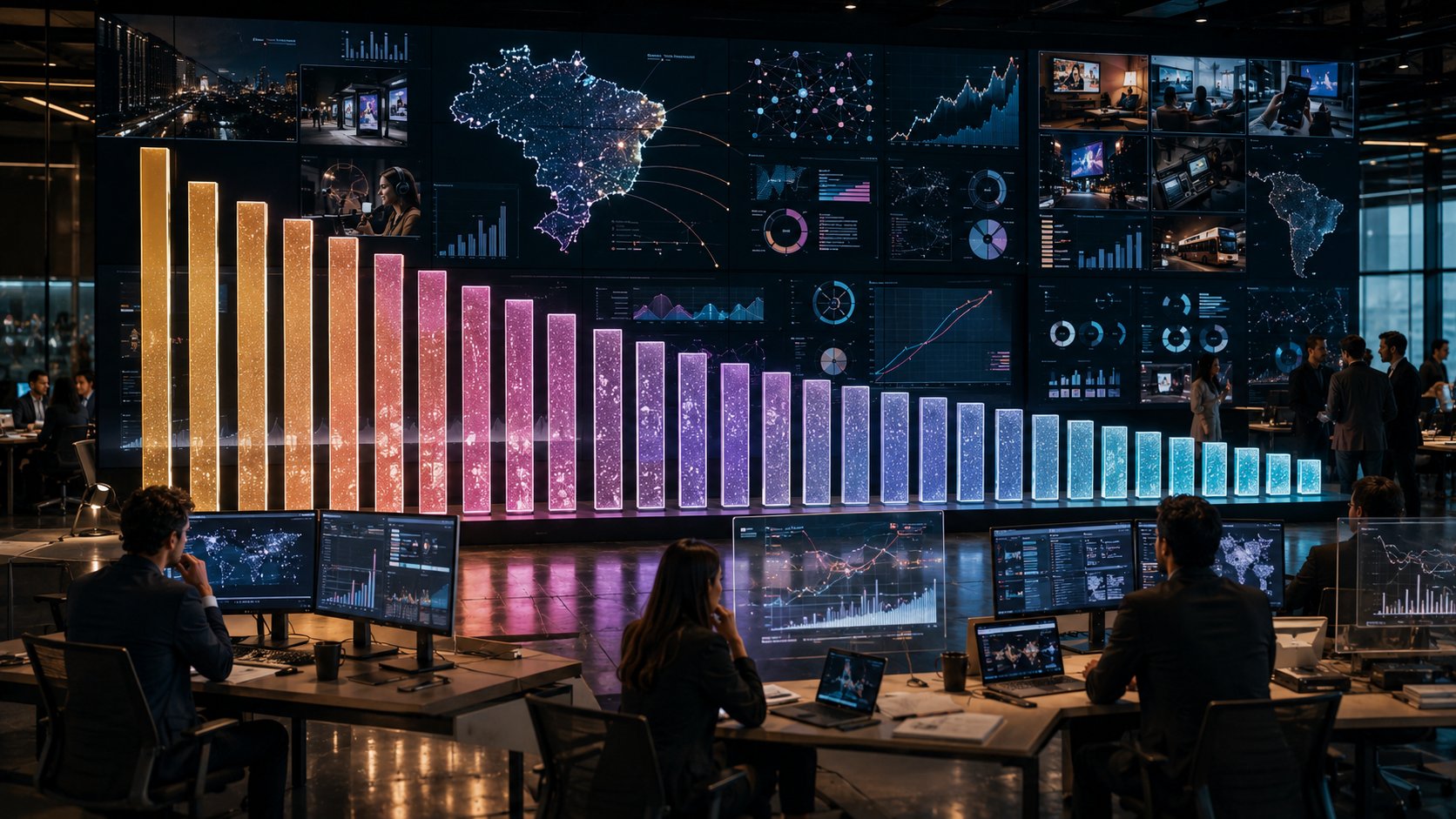 Profissionais representando diferentes tipos de empresas de publicidade e marketing