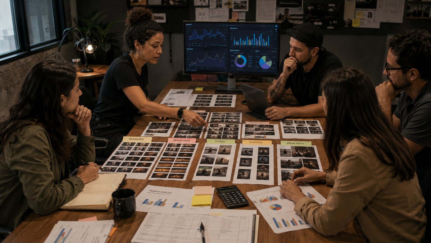 Equipe calculando gerações, edição, revisão e desempenho de uma campanha criada com o Veo 3.1