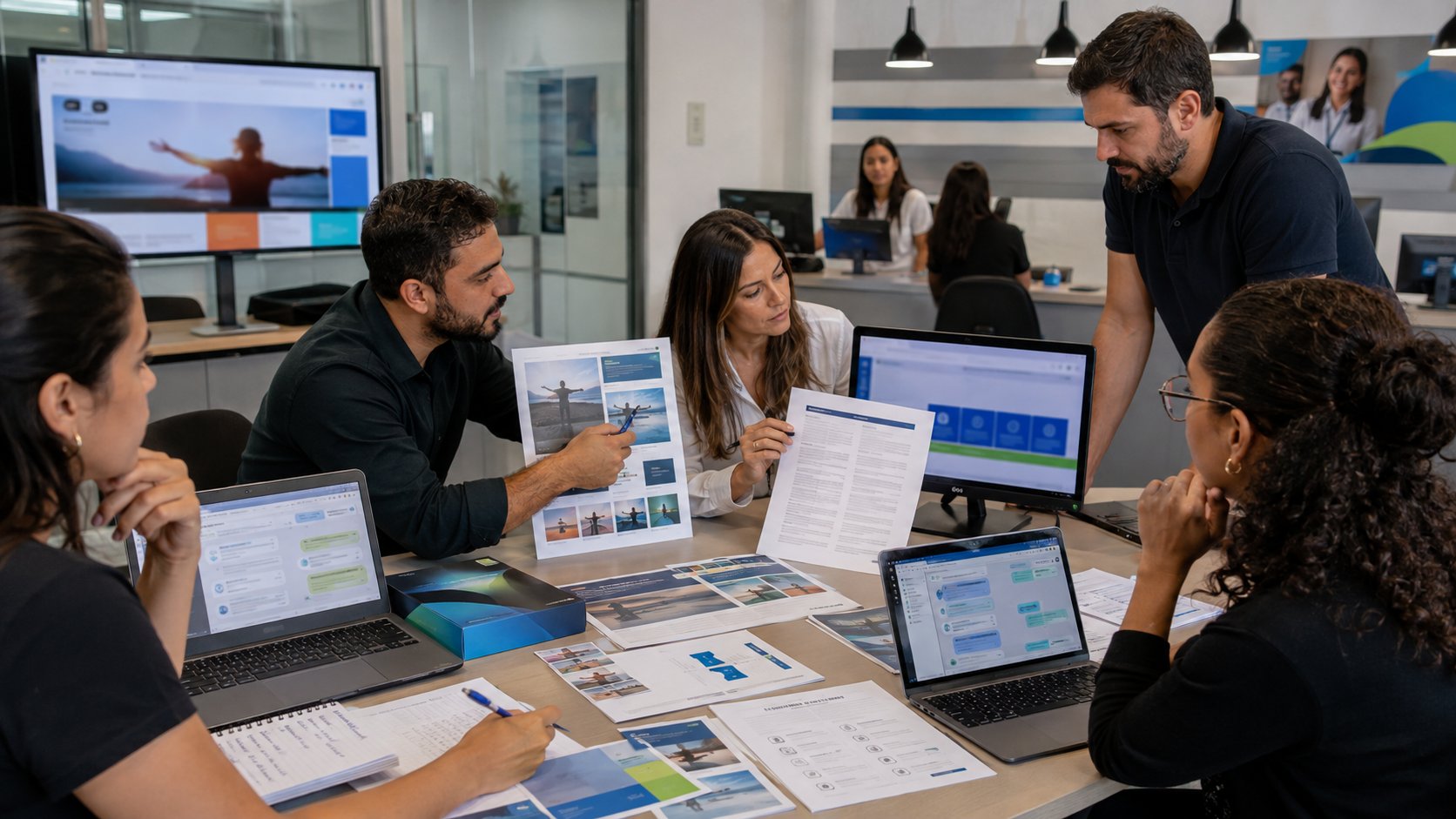 Equipe comparando campanha, produto, atendimento e loja para verificar consistência do arquétipo