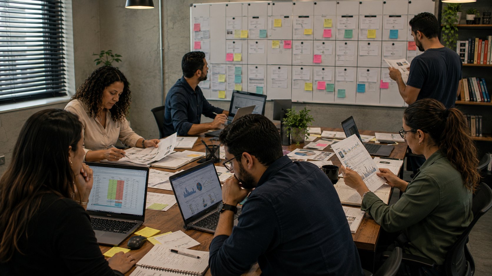 Equipe executando calendário de revisão, atualização, consolidação e medição de conteúdos evergreen