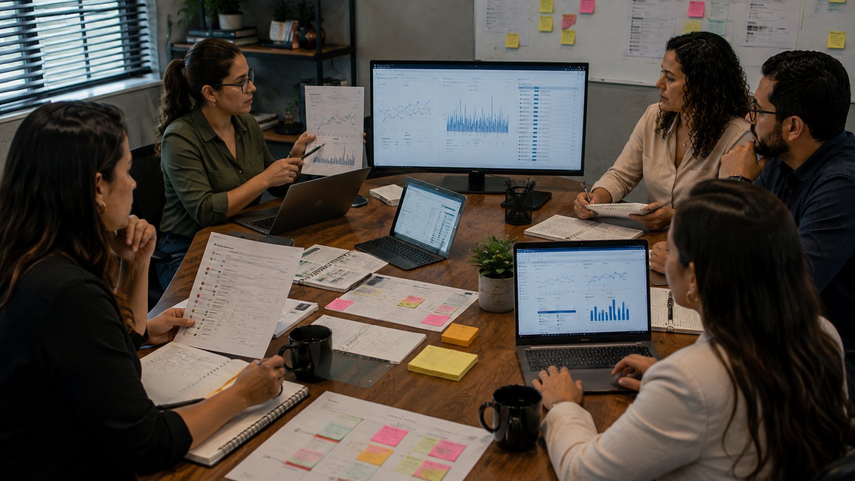 Equipe pesquisando dúvidas recorrentes em atendimento, vendas, Search Console e Google Trends