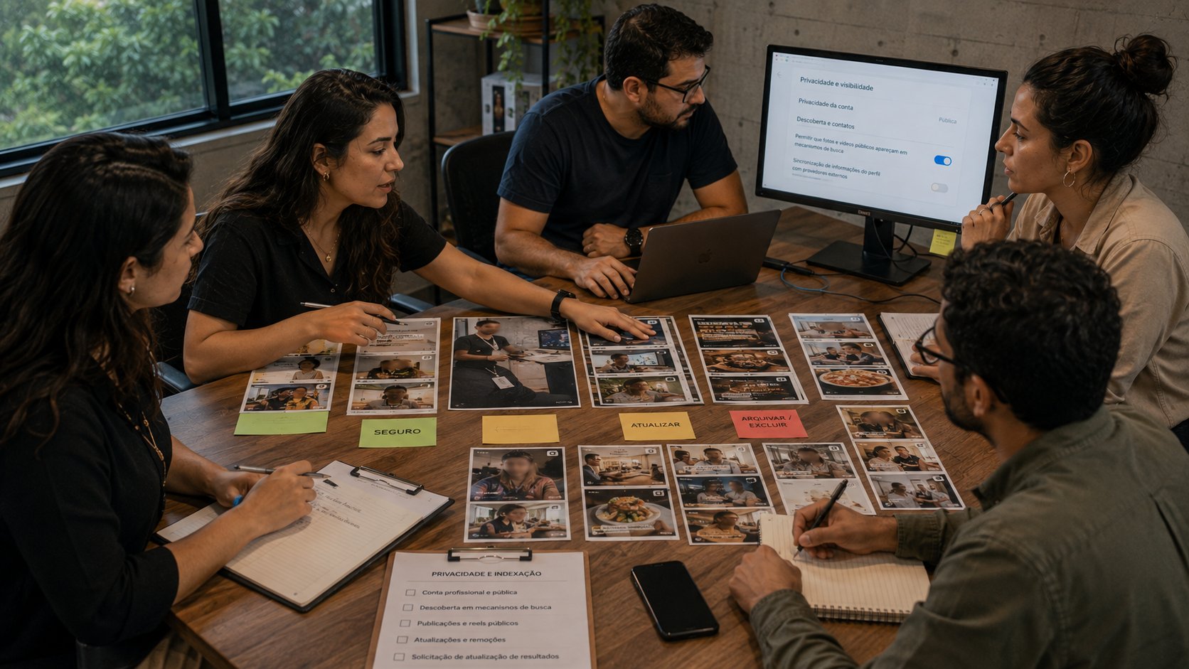 Equipe revisando dados pessoais e publicações antigas antes de permitir indexação do Instagram