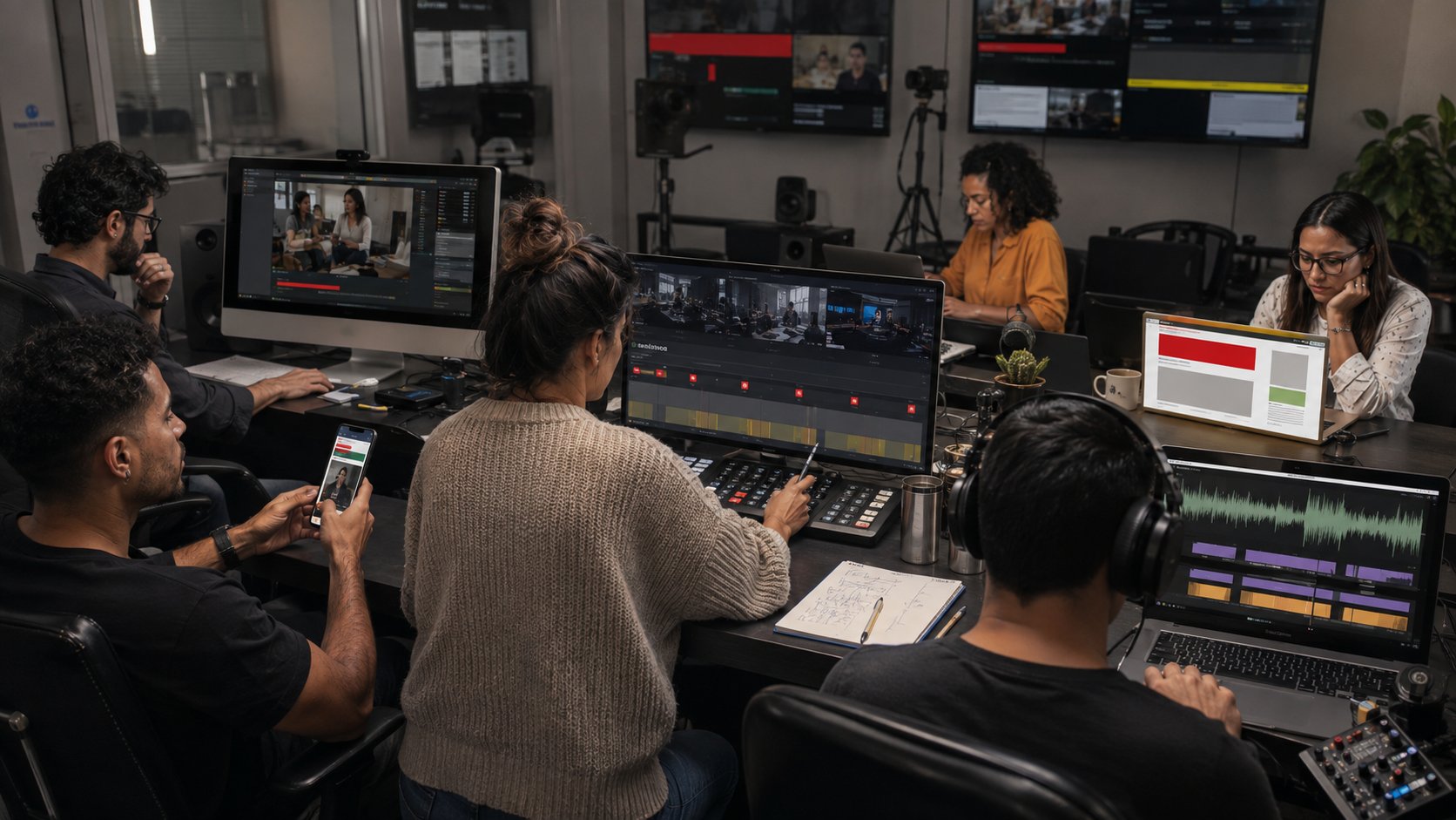 Equipe verificando identificação publicitária em vídeo, stories, live, artigo e podcast